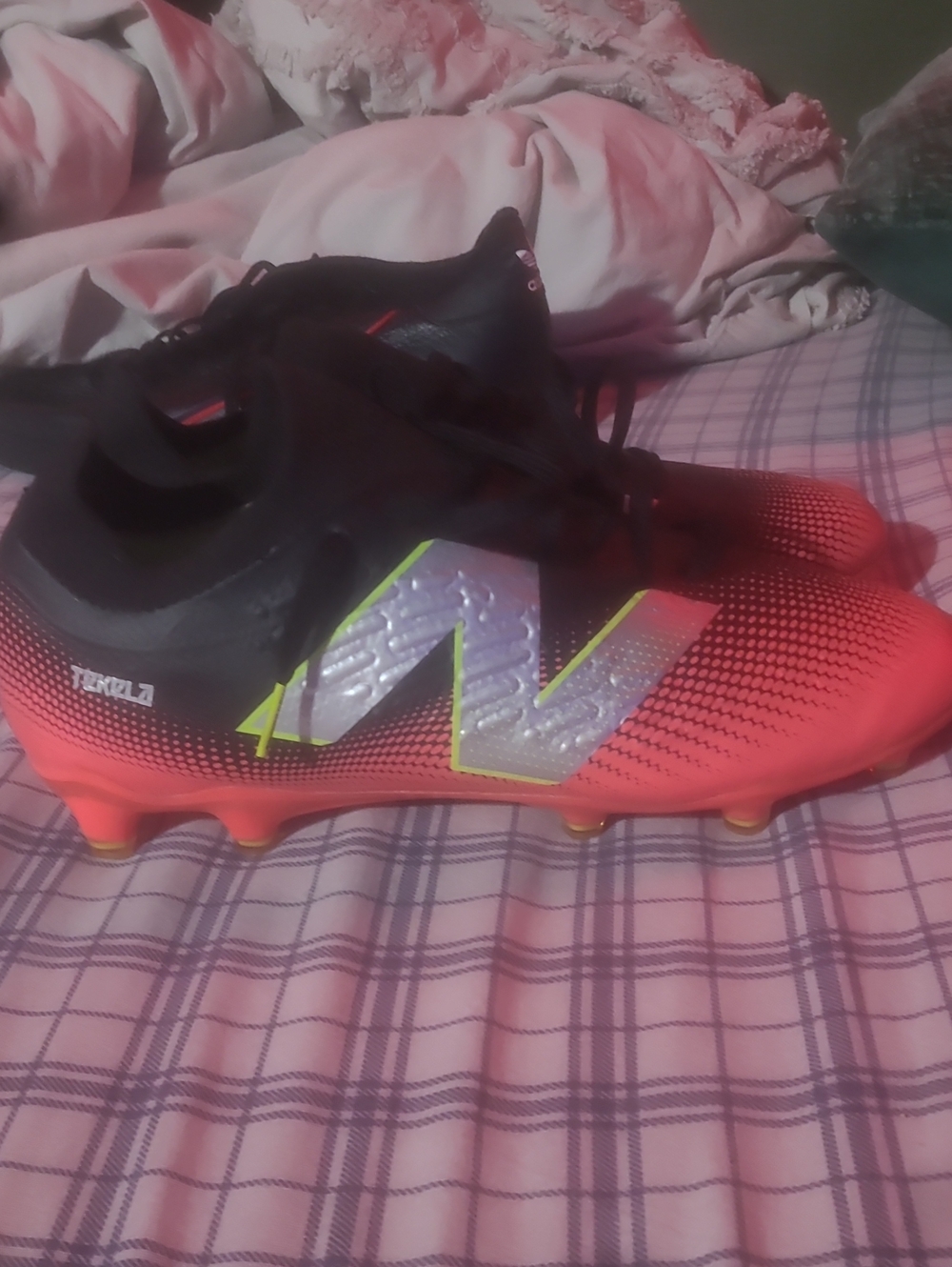 New Balance Soccer Cleats in Black, Red and Neon Yellow